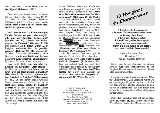 Titelbild: O Ewigkeit - BWV 20 - Tr 21