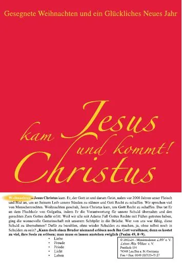 Titelbild: Weihnachtstraktat - Jesus Christus kam und kommt