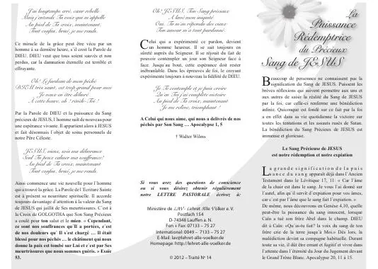 Titelbild: La puissance redemptrice du Saint Sang de Jesus
