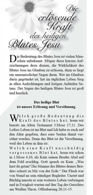 Titelbild: Die erlösende Kraft des heiligen Blutes Jesu